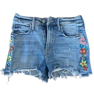 Mother floral embroidered blue jean shorts